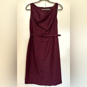 Ann Taylor Burgundy Sleeveless Sheath Dress with Belt